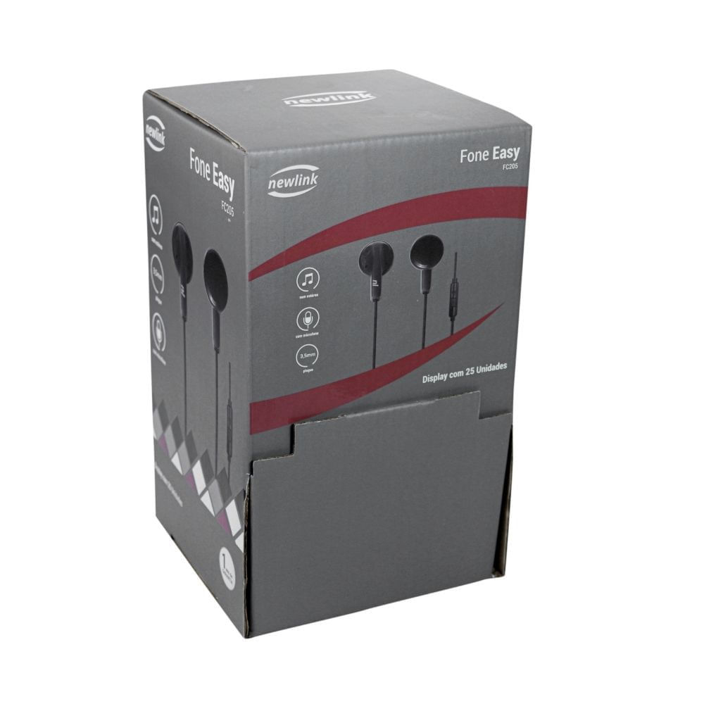 Display Com 25 Fones De Ouvido Newlink Easy Fc205 Preto