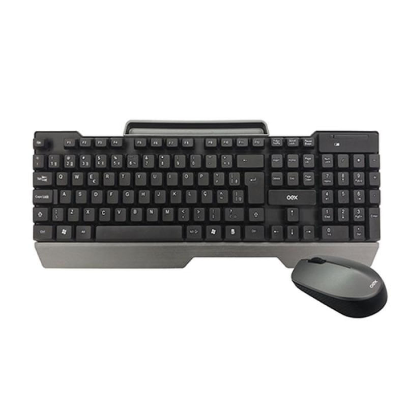 Encontraproduto.com.br - Combo Teclado e Mouse Sem Fio 1200 DPI Oex Office TM406 Preto e Cinza