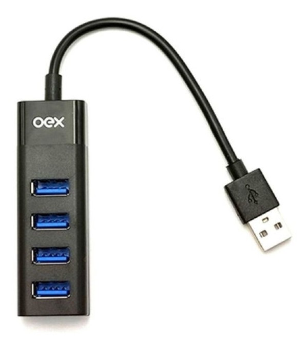 Encontraproduto.com.br - Hub Usb 2.0 Distribuidor Preto 400ma Com 4 Portas Oex Hb102