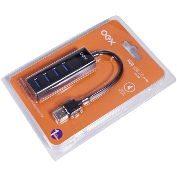 Encontraproduto.com.br - Hub Usb 2.0 Distribuidor Preto 400ma Com 4 Portas Oex Hb102