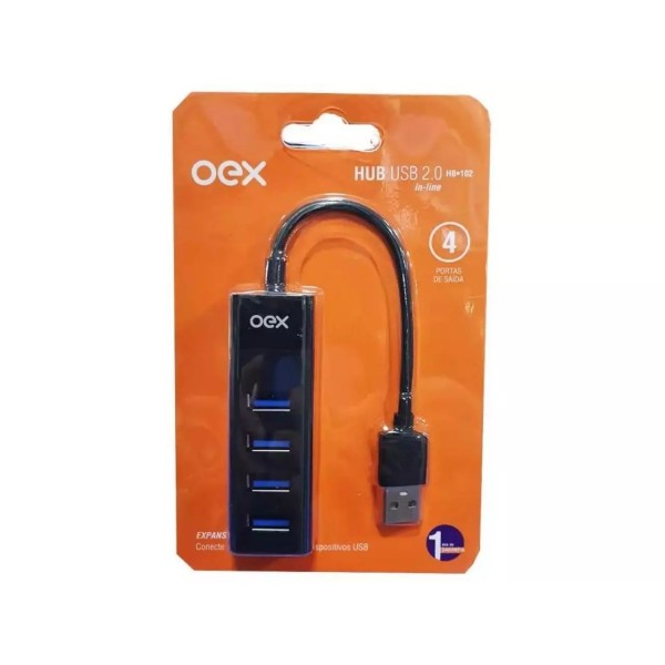 Encontraproduto.com.br - Hub Usb 2.0 Distribuidor Preto 400ma Com 4 Portas Oex Hb102