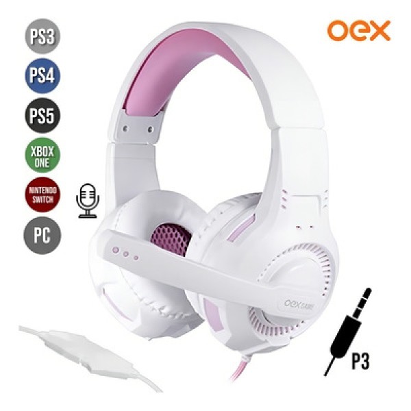 Headset Gamer com Microfone Oex Gorky HS413 Rosa