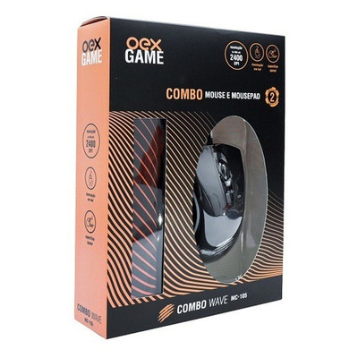 Kit Mouse Com Fio e Mousepad Oex Game Wave MC105 Preto