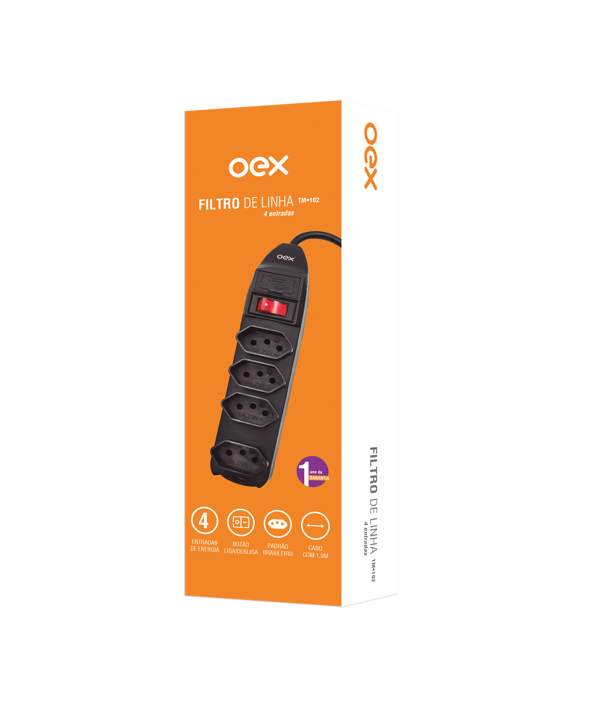 Encontraproduto.com.br - Filtro De Linha Régua Extensão 4 Entradas 1,5M Preto Tm102 OEX