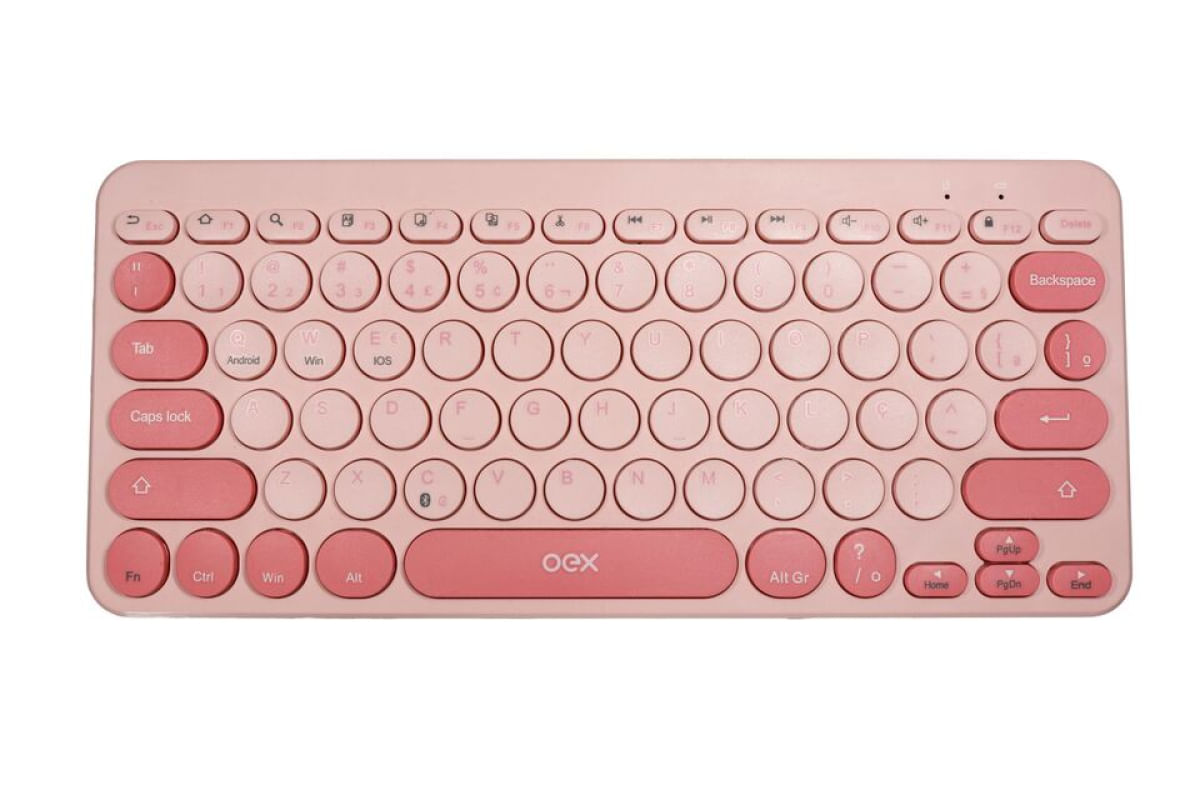 Teclado Multimídia Retrô Conexão Bluetooth Abnt2 Rosa OEX