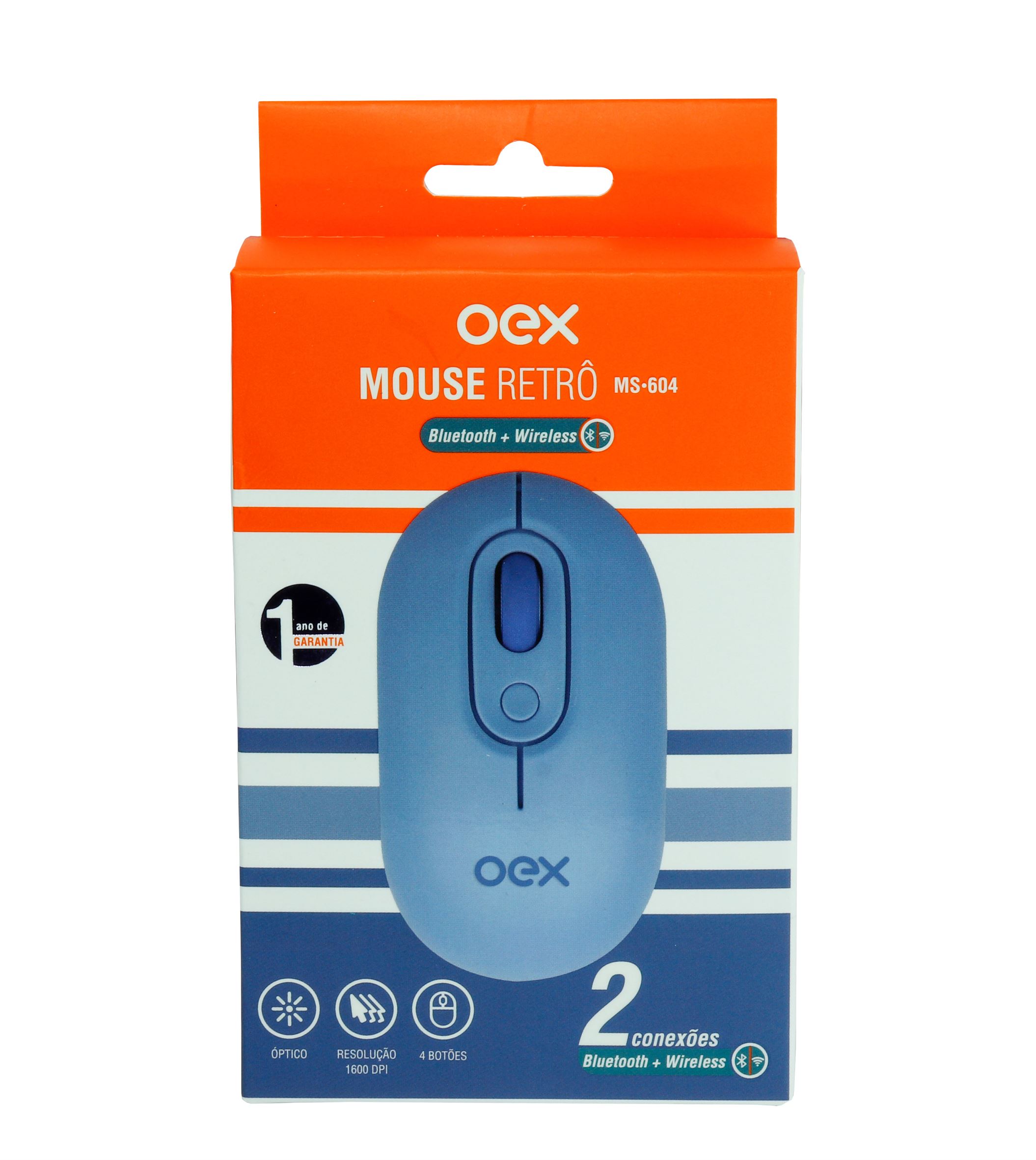 Encontraproduto.com.br - Mouse Optico Retro Wireless E Bluetooth Azul Ms604 OEX