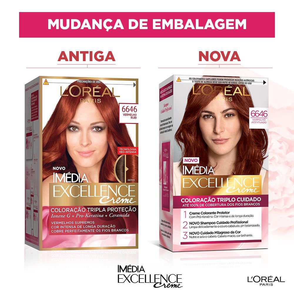 Encontraproduto.com.br - Tintura Loreal Imedia Excellence 6646 Vermelhos Supremos (Emb. contém 1un. de 50g)