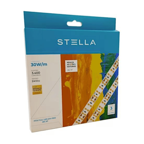 Encontraproduto.com.br - Fita Full LED Pro 24V 30W/M 3400 Lúmens/M 2700K Branco Quente Interna IP20 - Rolo Com 3 Metros STL21838/27 Stella