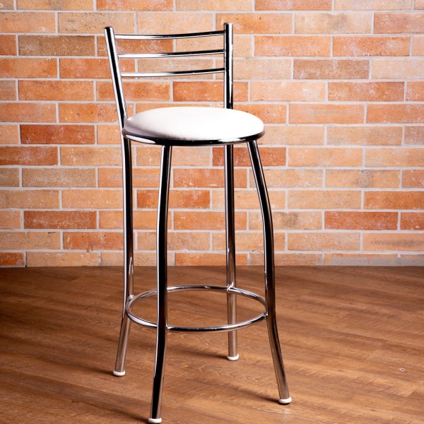 Banqueta Napoles 70cm cromada com assento branco Metal Show