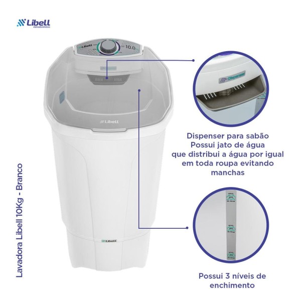 Encontraproduto.com.br - Tanquinho Libell 10Kg com Lavagem por Turbilhonamento Branca 127V