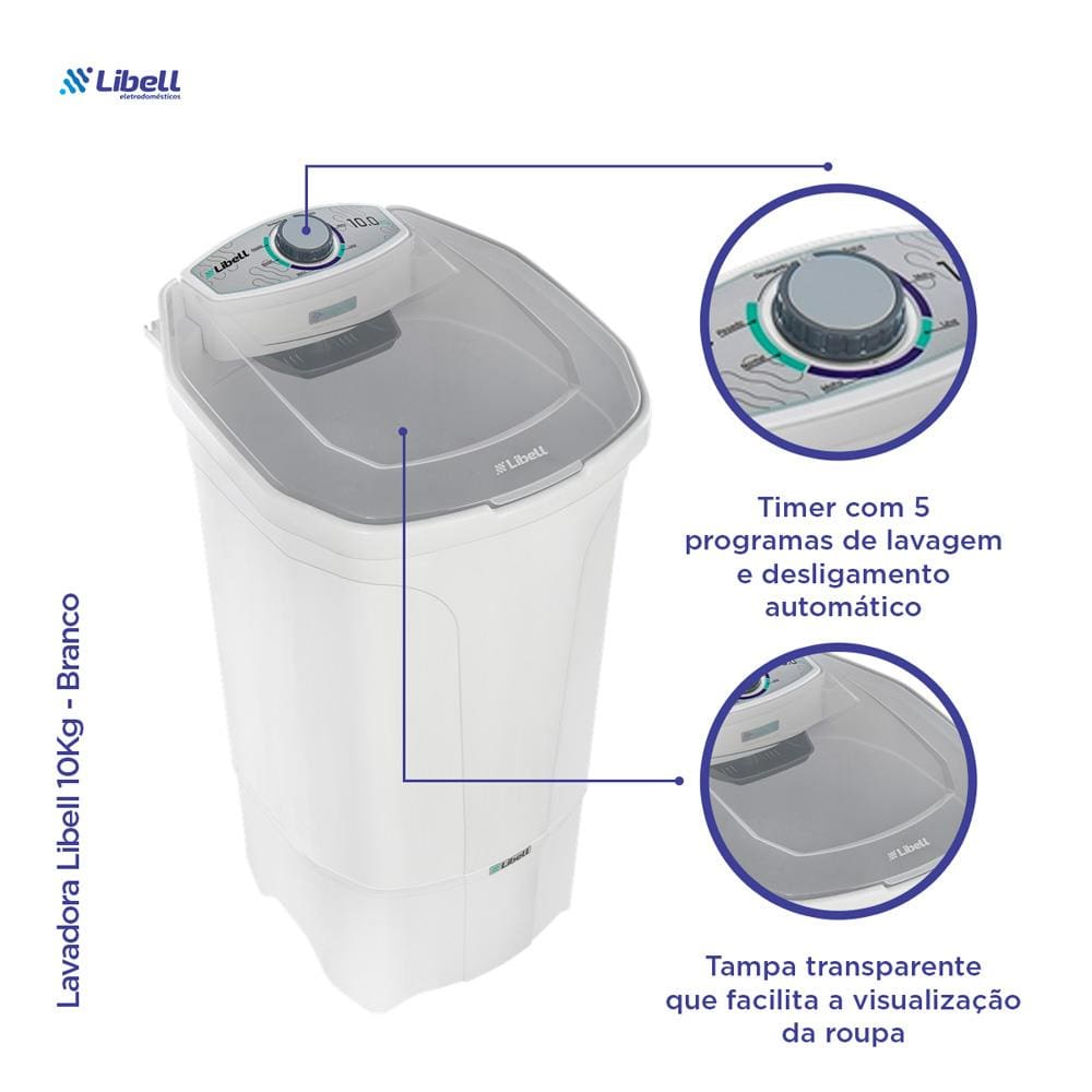 Encontraproduto.com.br - Tanquinho Libell 10Kg com Lavagem por Turbilhonamento Branca 127V