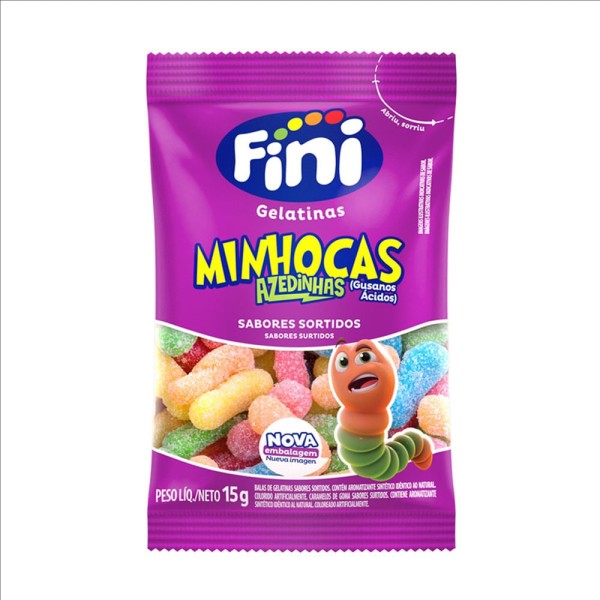 Balas Gelatinosa Fini Minhocas Cítricas 18g 24 Unidades