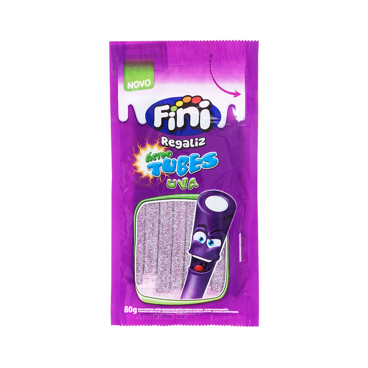 Encontraproduto.com.br - Bala de Gelatina Tubes Uva Cítrico 80g - Fini