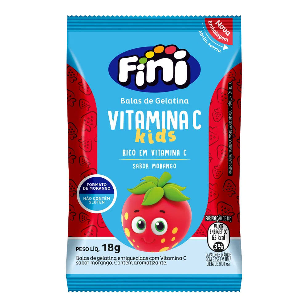 Encontraproduto.com.br - Bala de Gelatina Vitamina C Kids Minions Morango Fini 18g
