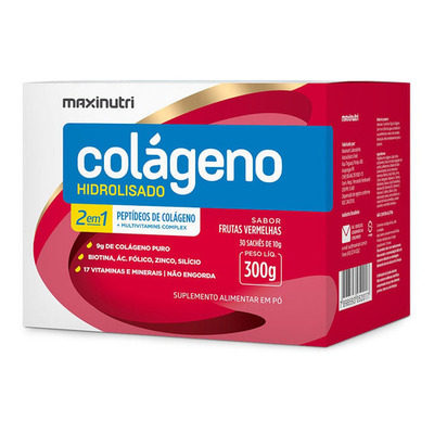 Colágeno Hidrolisado-30 Sachês de 10g Sabor Frutas Vermelhas