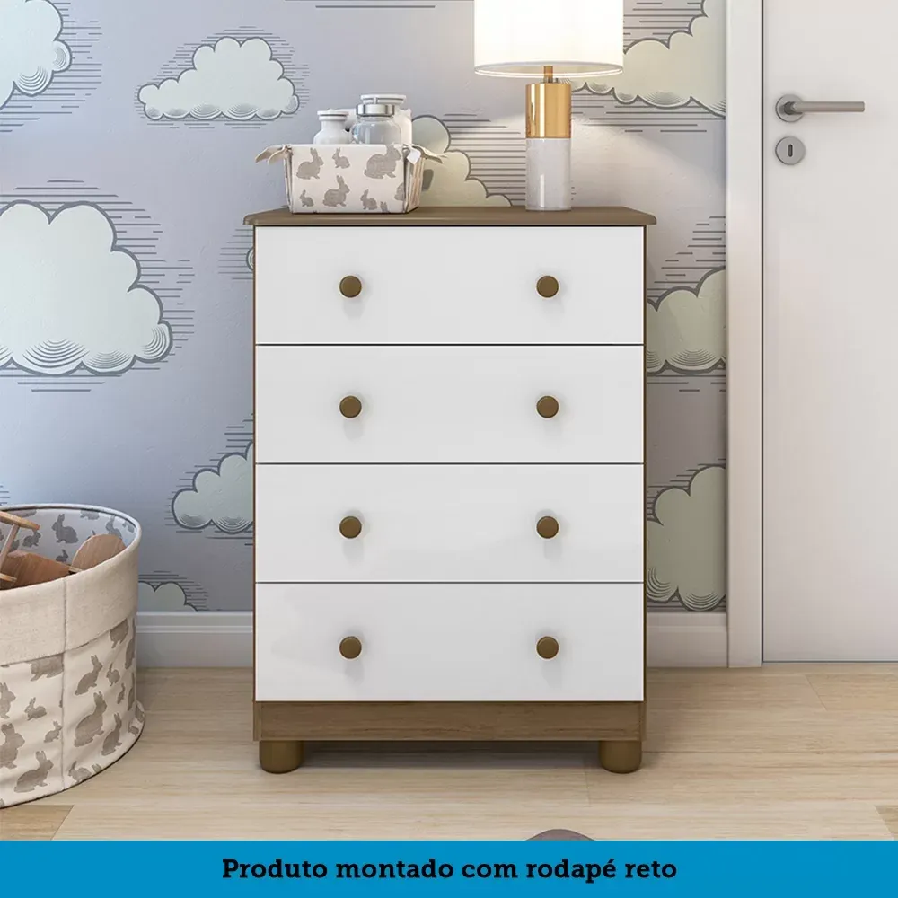 Encontraproduto.com.br - Cômoda Infantil 4 Gavetas 100% MDF Mimo Espresso Móveis Branco Brilho/Carvalho