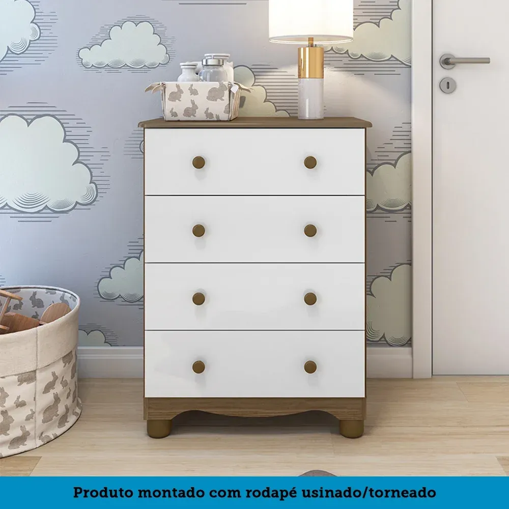 Encontraproduto.com.br - Cômoda Infantil 4 Gavetas 100% MDF Mimo Espresso Móveis Branco Brilho/Carvalho