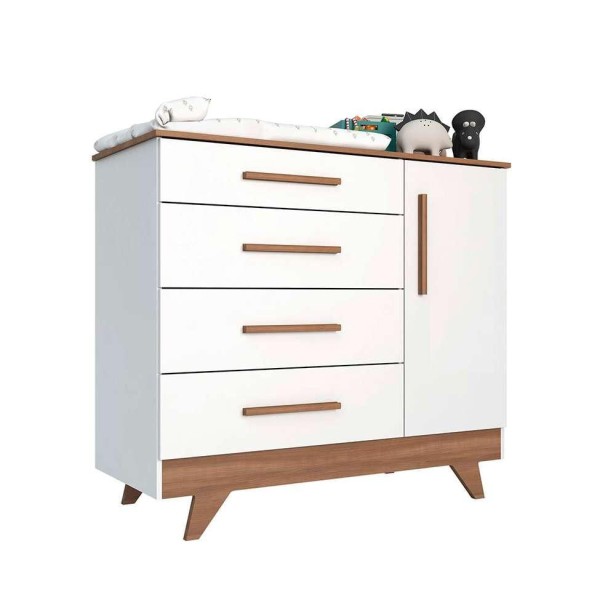 Encontraproduto.com.br - Cômoda Retrô Peroba Infantil com 1 Porta - Branco