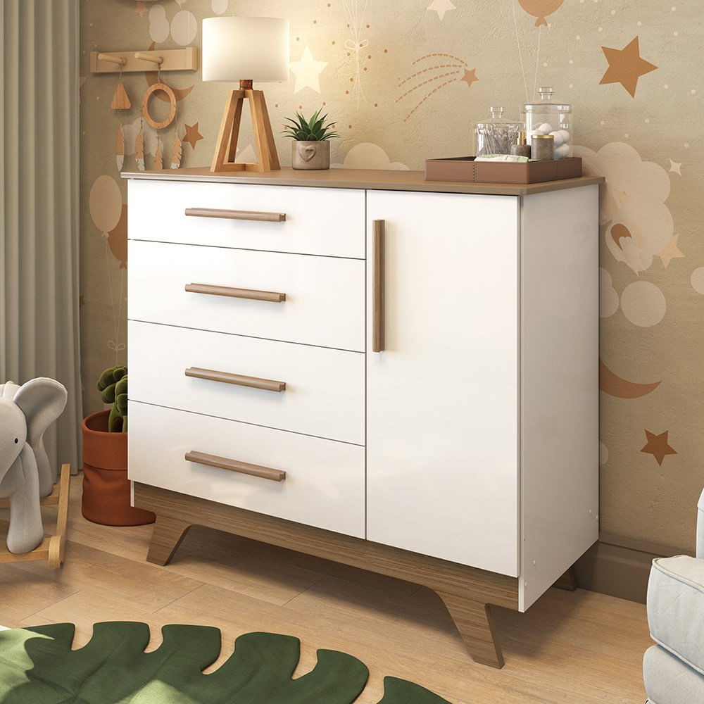 Encontraproduto.com.br - Cômoda Retrô Peroba Infantil com 1 Porta - Branco