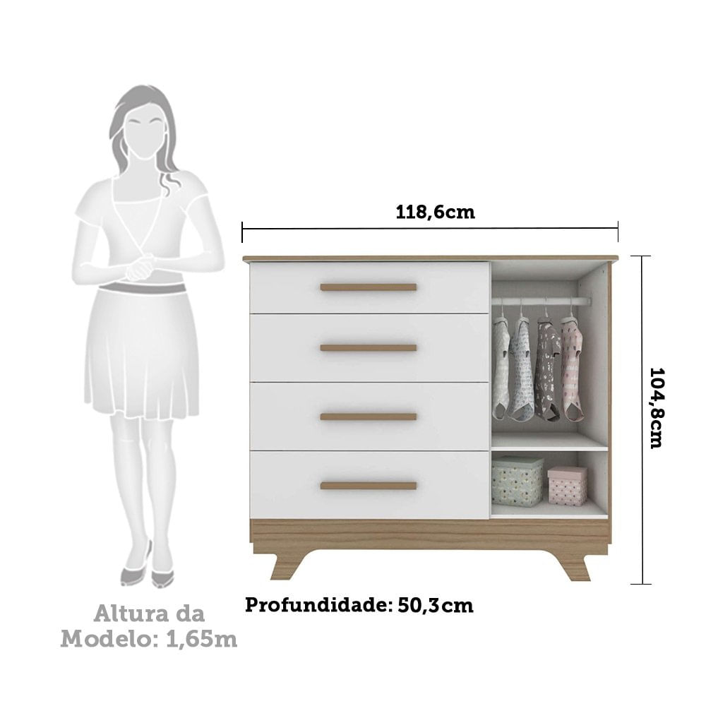Encontraproduto.com.br - Cômoda Retrô Peroba Infantil com 1 Porta - Branco
