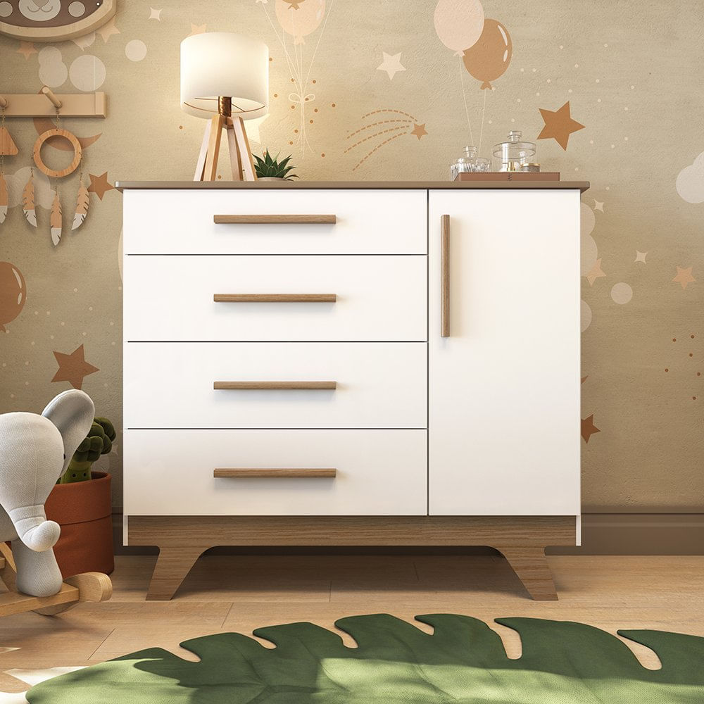 Encontraproduto.com.br - Cômoda Retrô Peroba Infantil com 1 Porta - Branco