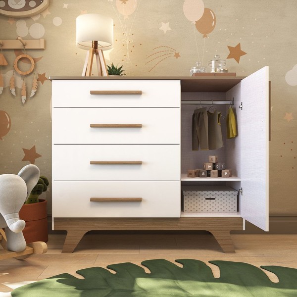 Encontraproduto.com.br - Cômoda Retrô Peroba Infantil com 1 Porta - Branco