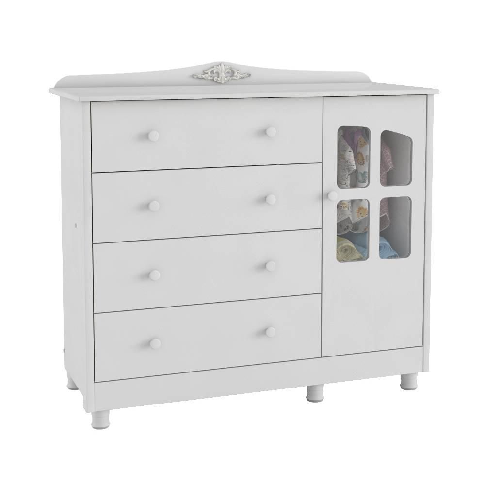 Encontraproduto.com.br - Cômoda Peroba Elô com 4 Gavetas e 1 Porta - Branco