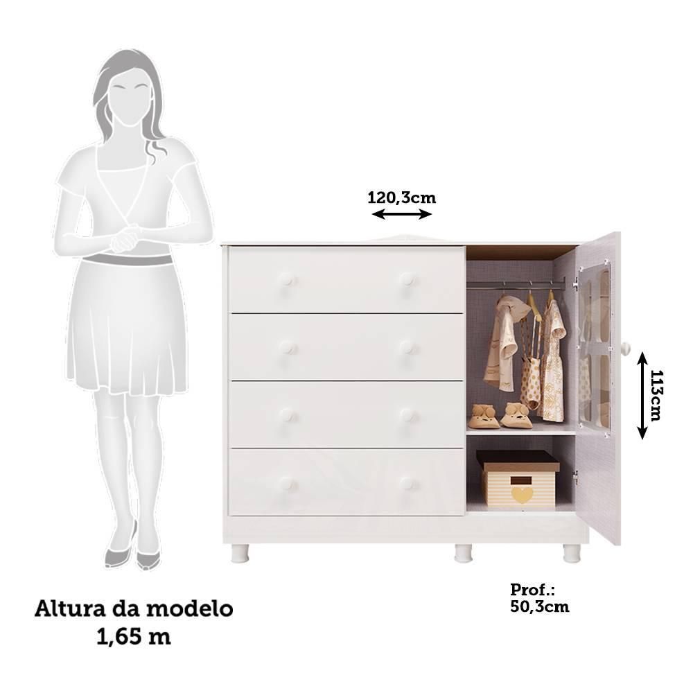 Encontraproduto.com.br - Cômoda Peroba Elô com 4 Gavetas e 1 Porta - Branco
