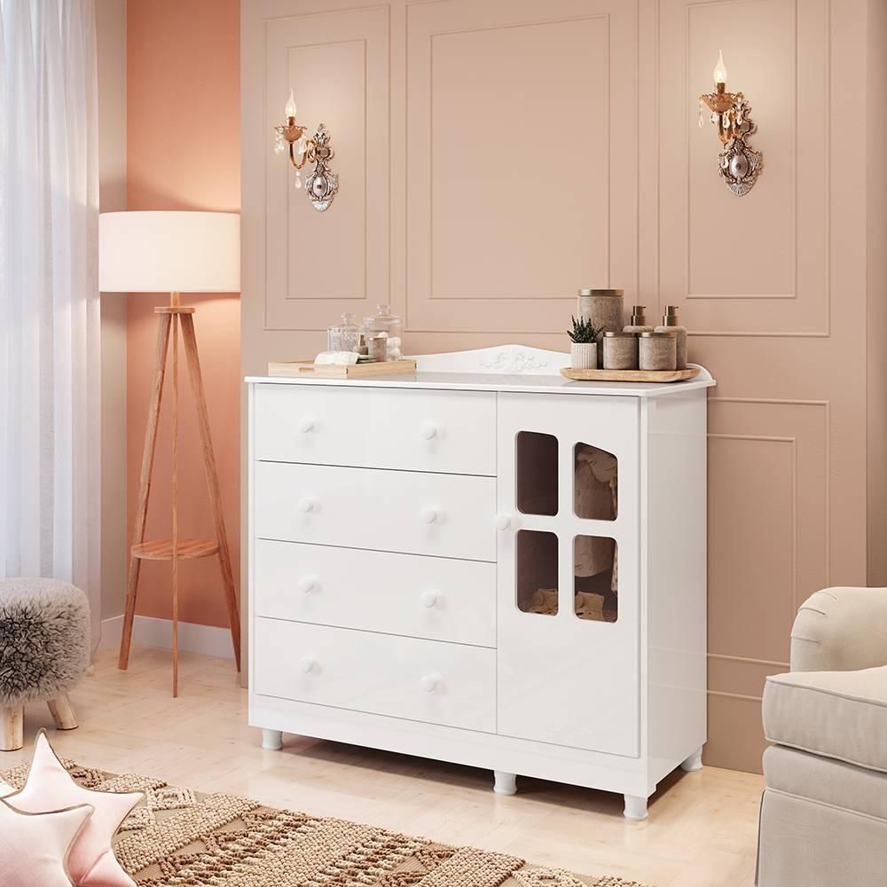 Encontraproduto.com.br - Cômoda Peroba Elô com 4 Gavetas e 1 Porta - Branco