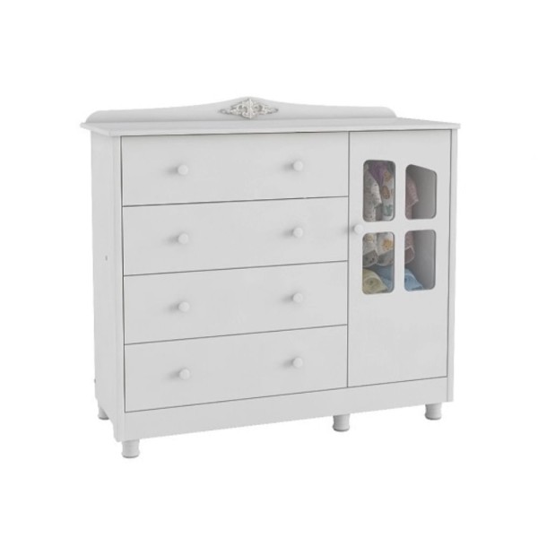 Cômoda Peroba Elô com 4 Gavetas e 1 Porta - Branco