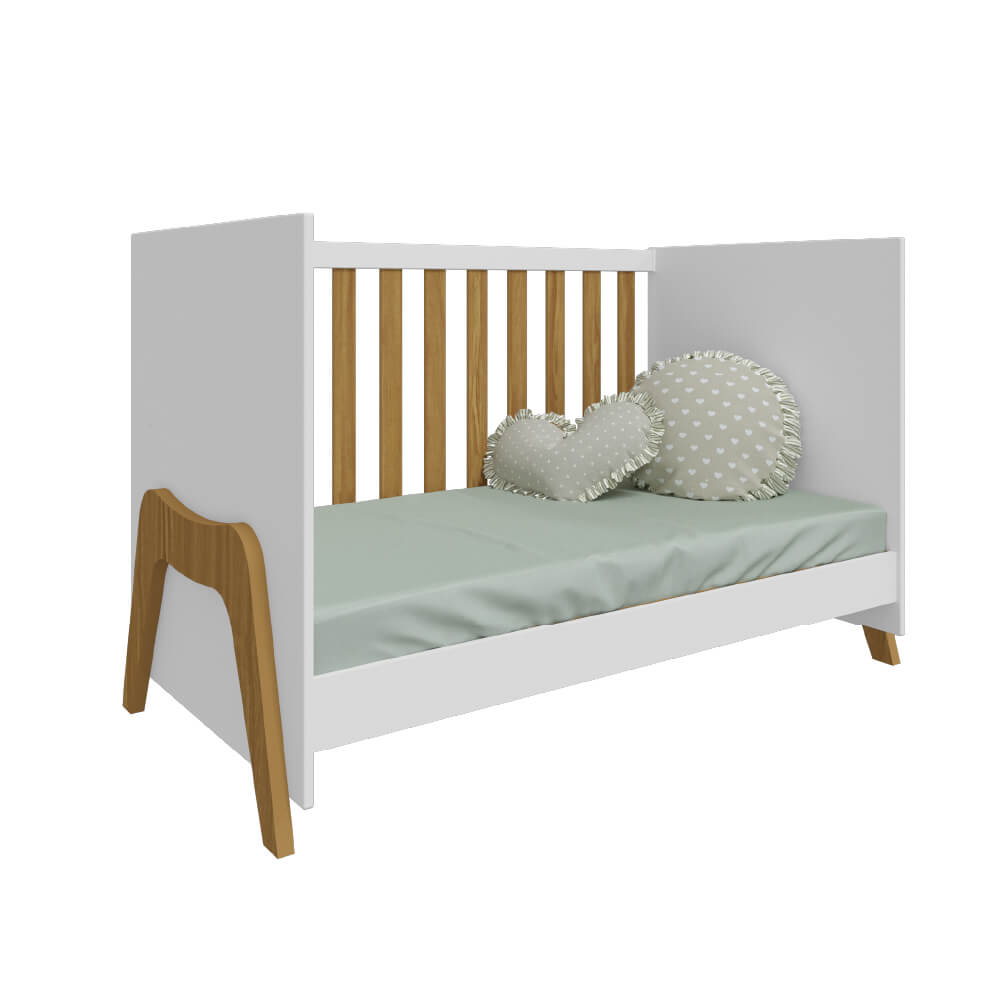 Encontraproduto.com.br - Berço Peroba Guti Retrô 5 em 1 - Branco/Amêndoa