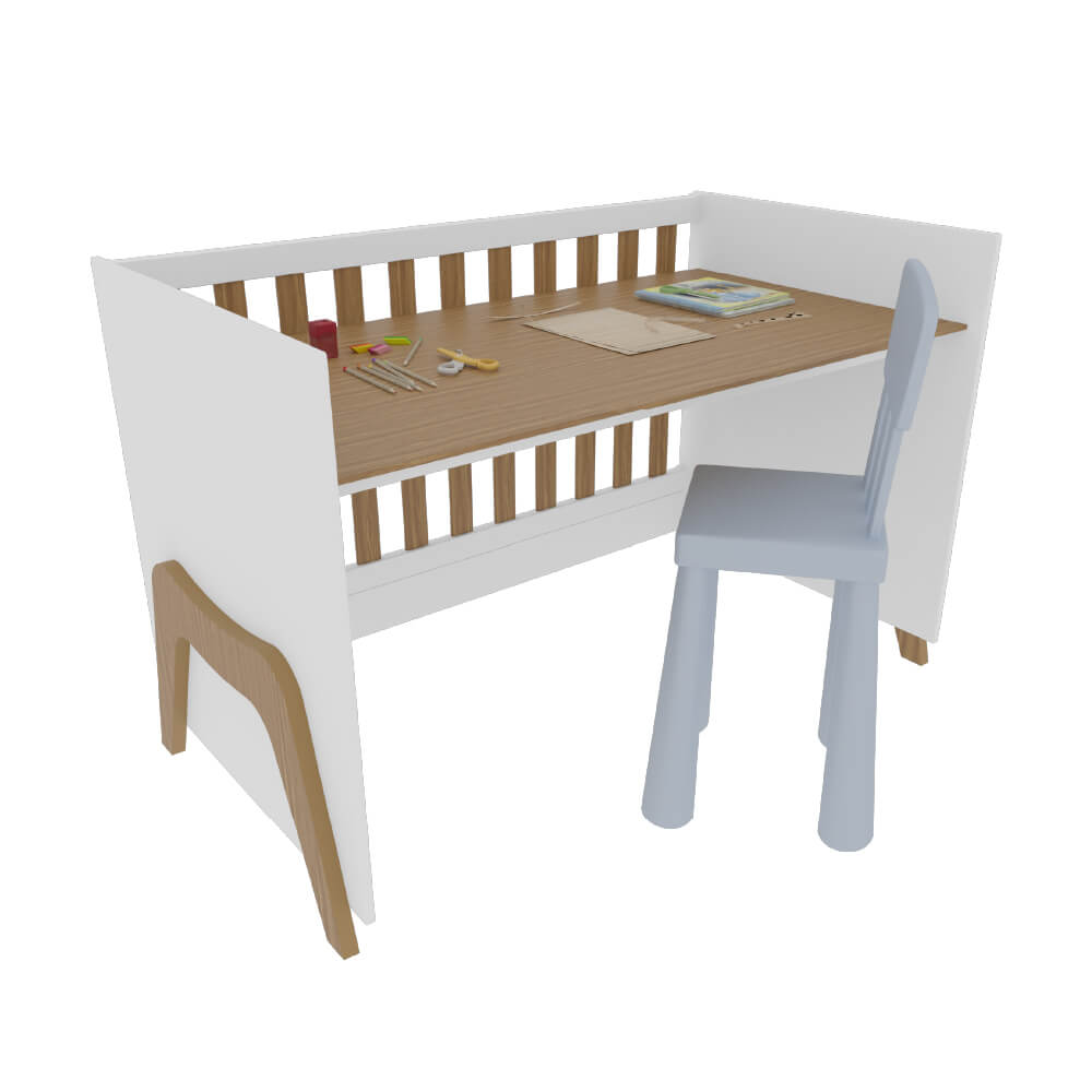 Encontraproduto.com.br - Berço Peroba Guti Retrô 5 em 1 - Branco/Amêndoa