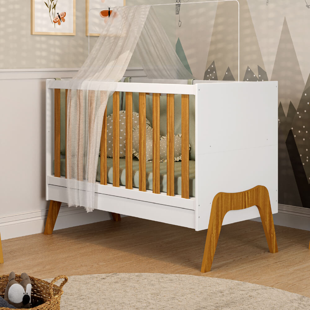 Encontraproduto.com.br - Berço Peroba Guti Retrô 5 em 1 - Branco/Amêndoa