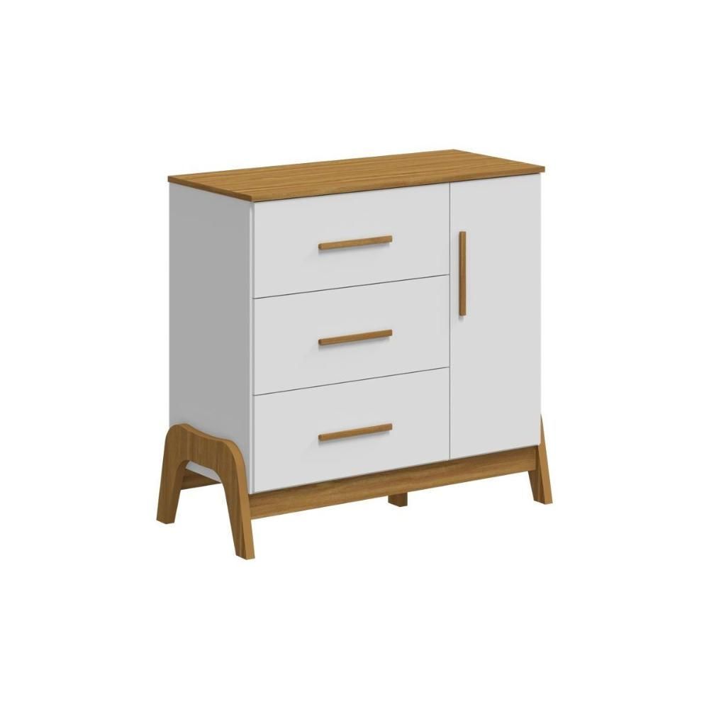 Encontraproduto.com.br - Cômoda Guti Peroba com 3 Gavetas e 1 Porta - Branco/Amêndoa