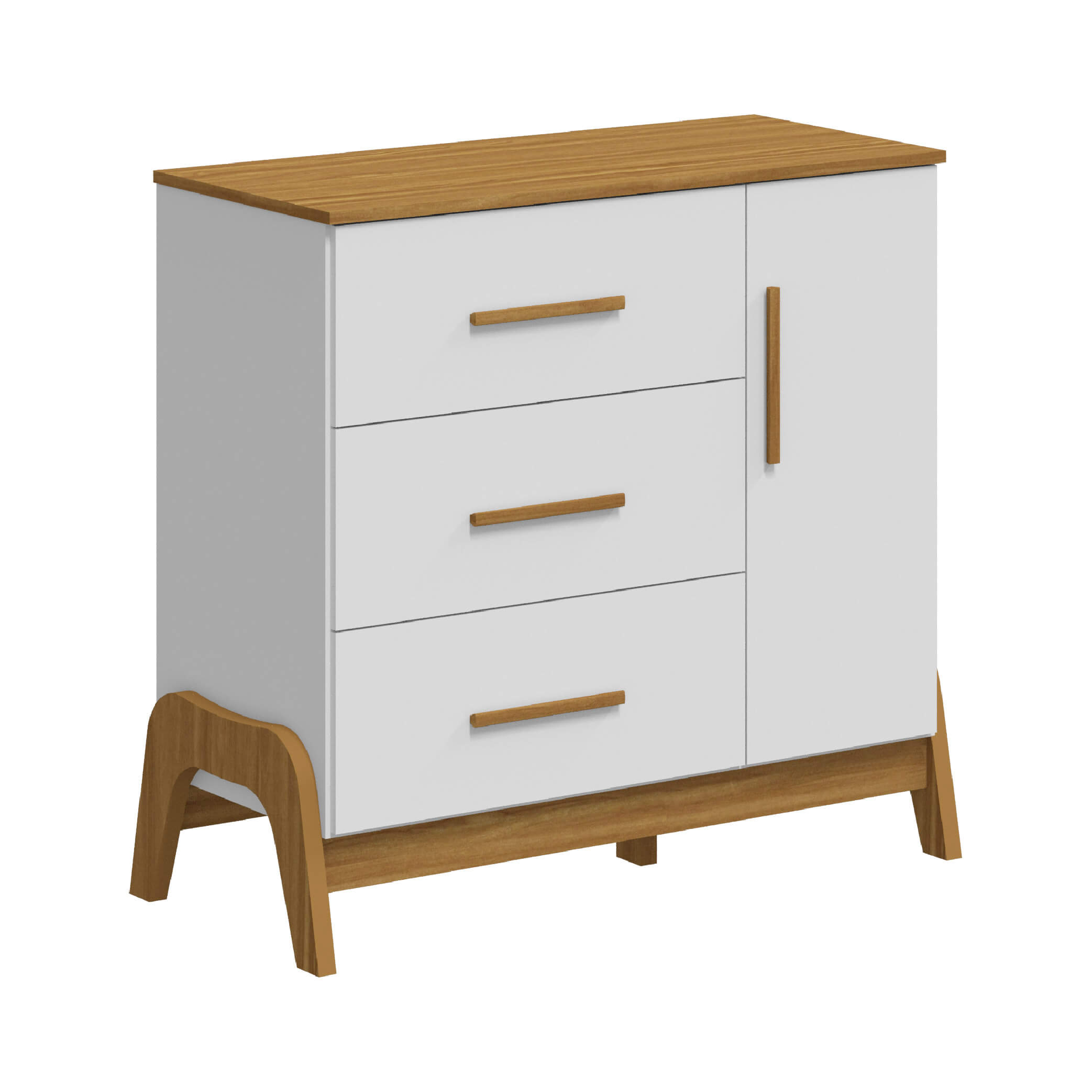 Encontraproduto.com.br - Cômoda Guti Peroba com 3 Gavetas e 1 Porta - Branco/Amêndoa