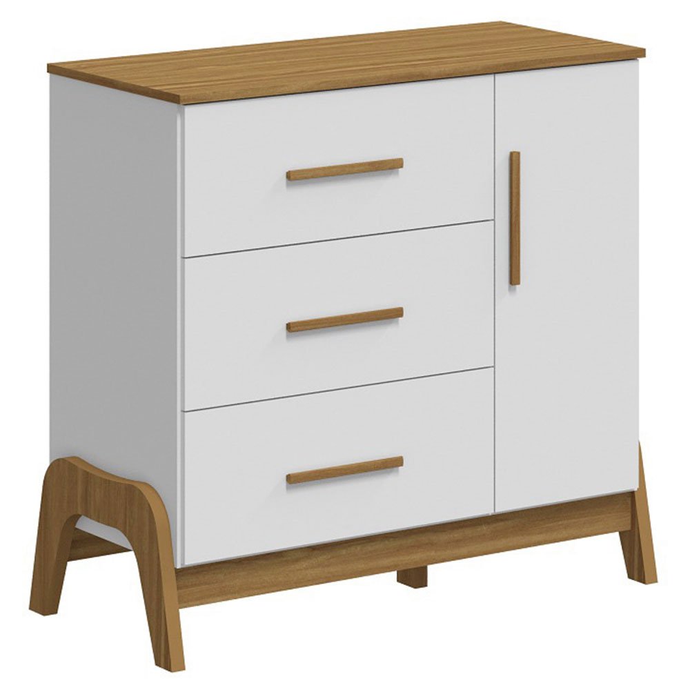 Encontraproduto.com.br - Cômoda Guti Peroba com 3 Gavetas e 1 Porta - Branco/Amêndoa