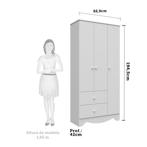 Encontraproduto.com.br - Quarto de Bebê Completo com Guarda Roupa 3 Portas Cômoda e Berço Americano 3 em 1 Ben Branco Brilho