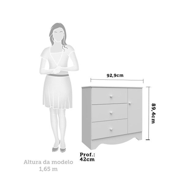 Encontraproduto.com.br - Quarto de Bebê Completo com Guarda Roupa 3 Portas Cômoda e Berço Americano 3 em 1 Ben Branco Brilho
