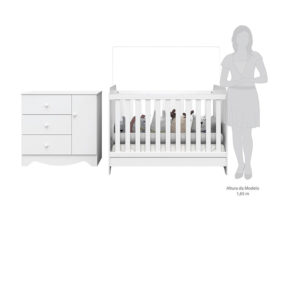 Encontraproduto.com.br - Quarto de Bebê Berço Mini Cama e Cômoda 3 gavetas 1 porta Bem MDF Móveis Peroba