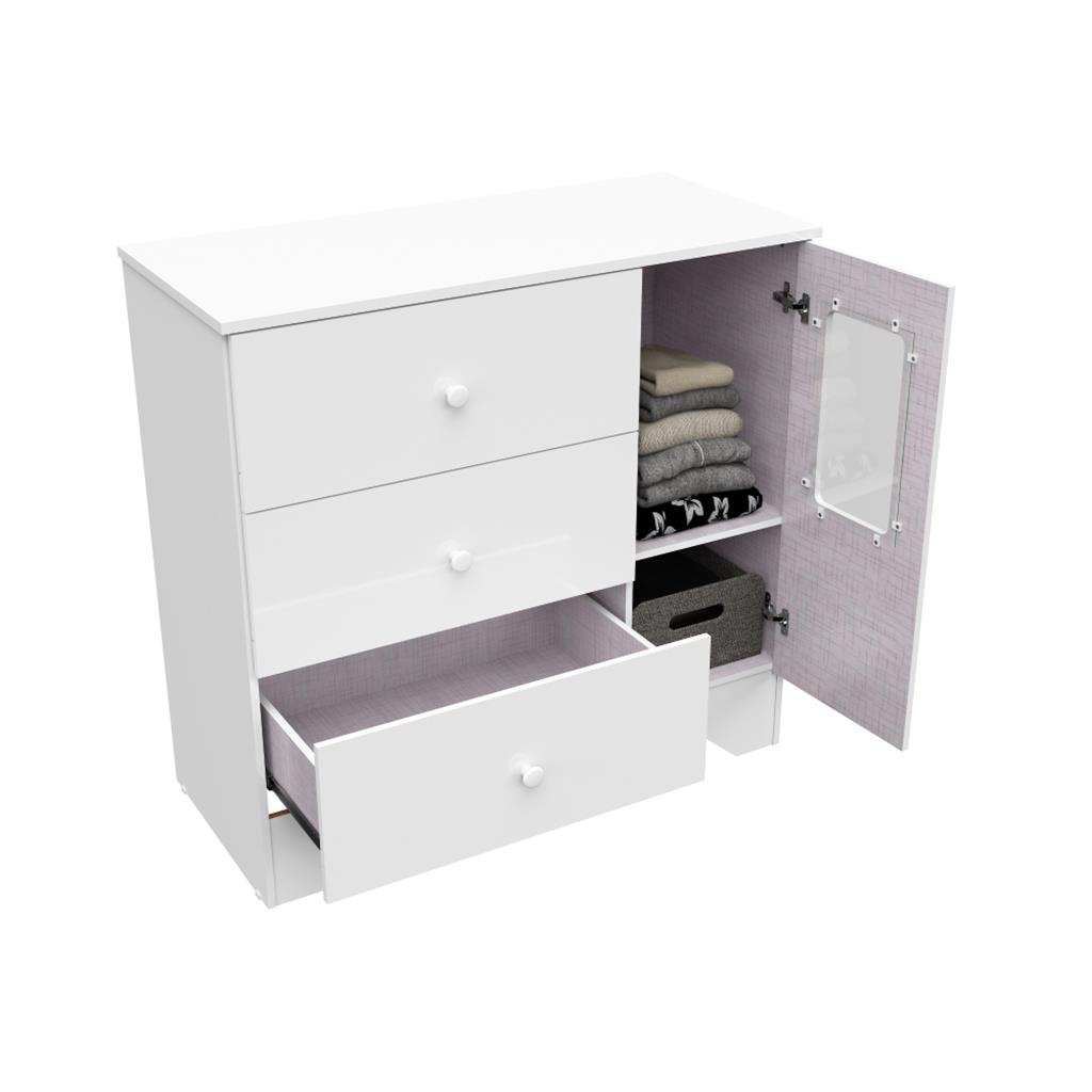 Encontraproduto.com.br - Cômoda 3 Gavetas 1 Porta Com Vidro Ben Peroba