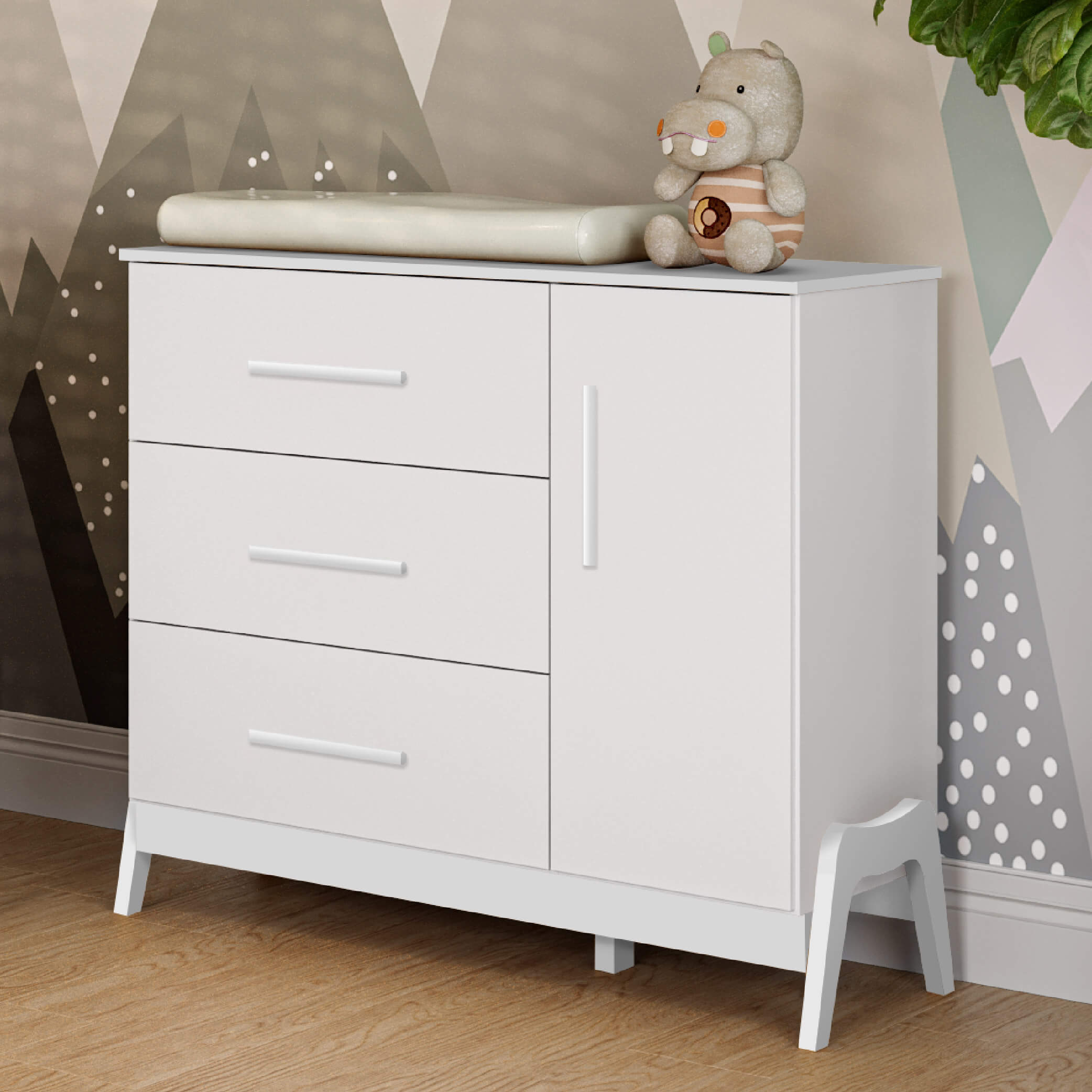 Cômoda Guti Peroba com 3 Gavetas e 1 Porta - Branco