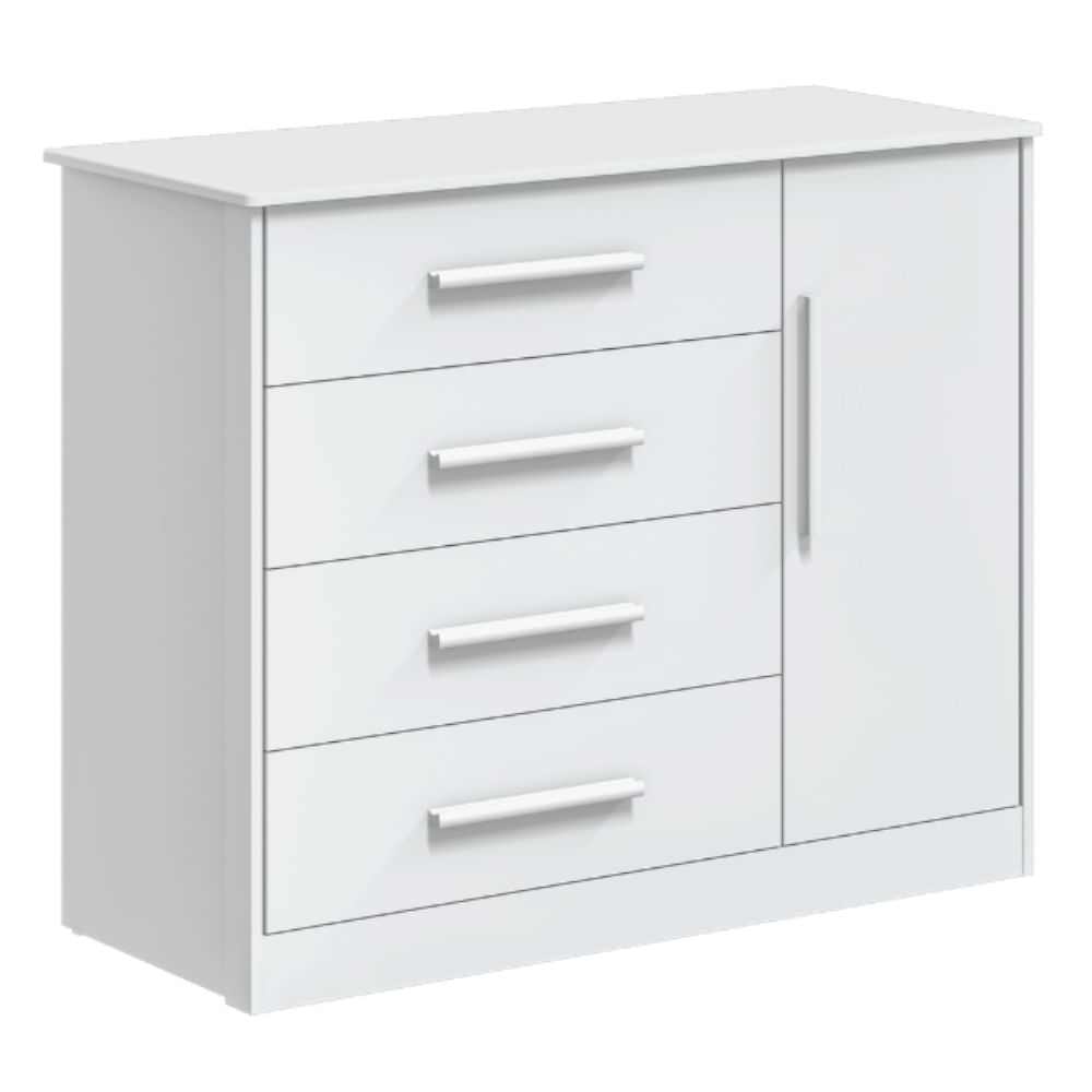 Encontraproduto.com.br - Cômoda Peroba Charlô Lisa com 4 Gavetas e 1 Porta - Branco