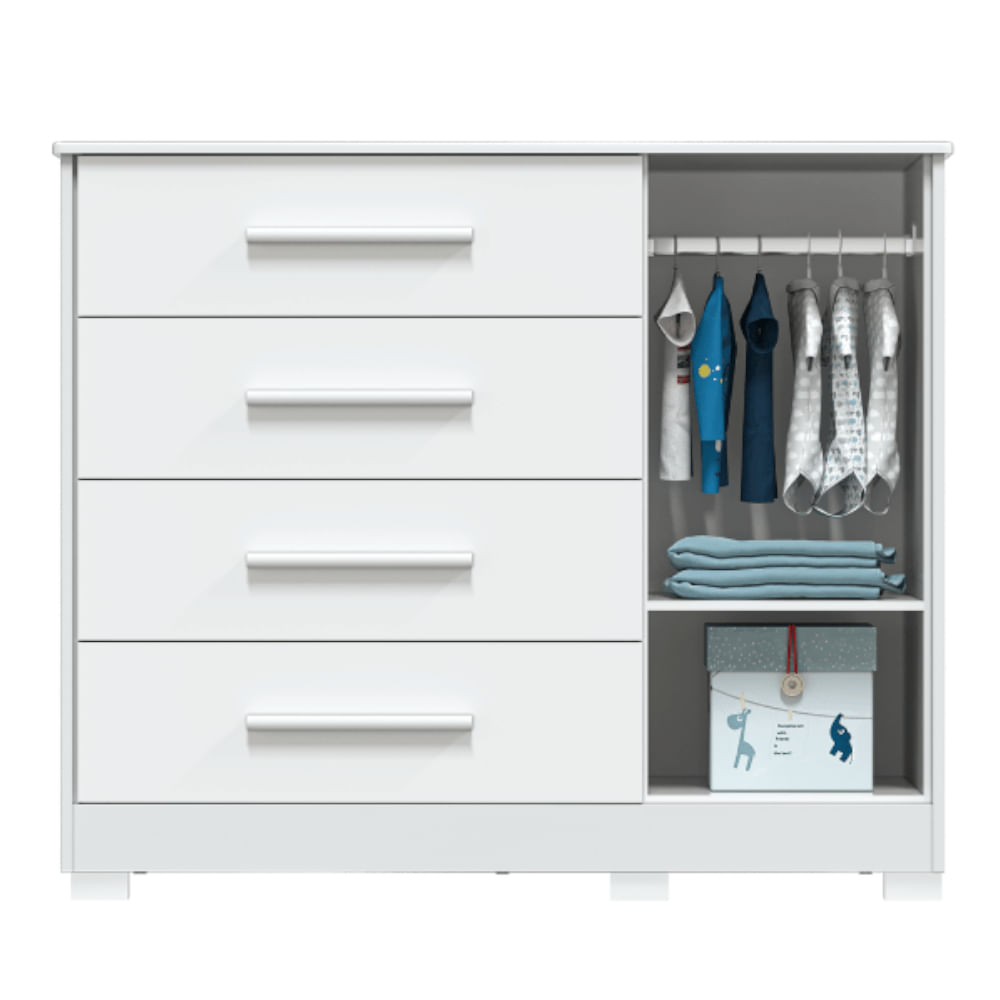 Encontraproduto.com.br - Cômoda Peroba Charlô Lisa com 4 Gavetas e 1 Porta - Branco