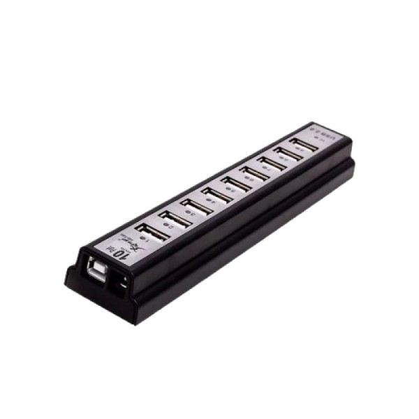 Encontraproduto.com.br - Hub Com 10 Portas Usb 2.0 + Fonte Alimentação Serve P/ Pc Notebook