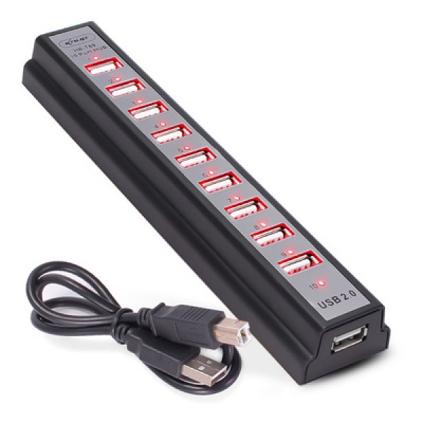 Encontraproduto.com.br - Hub Com 10 Portas Usb 2.0 + Fonte Alimentação Serve P/ Pc Notebook