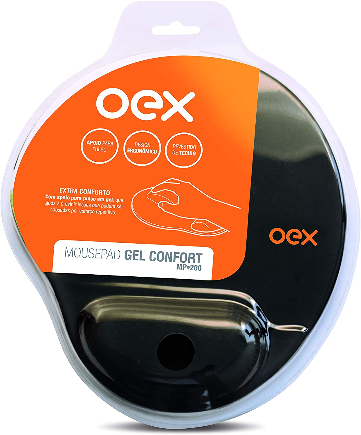 Encontraproduto.com.br - Mouse Pad OEX Gel Confort MP200 Preto com Apoio em Gel