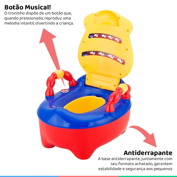 Encontraproduto.com.br - Troninho Infantil Fazenda Musical Assento Anatômico Com Tampa Vaquinha Colorida Prime Baby