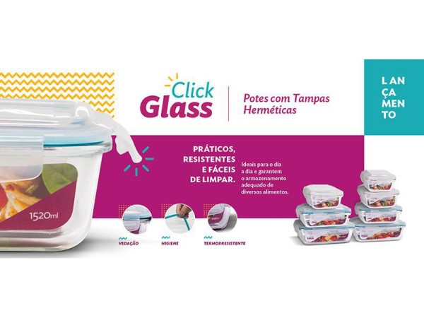 Encontraproduto.com.br - Pote Vidro Hermético Trava Quadrado 320Ml Marmita