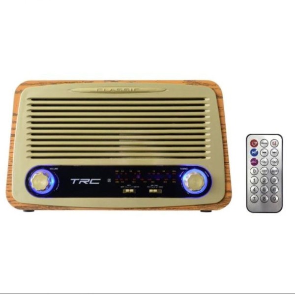 Encontraproduto.com.br - Rádio Portátil TRC AM/FM, Bluetooth, Controle Remoto Entradas USB, SD e Auxiliar Retrô TRC-212