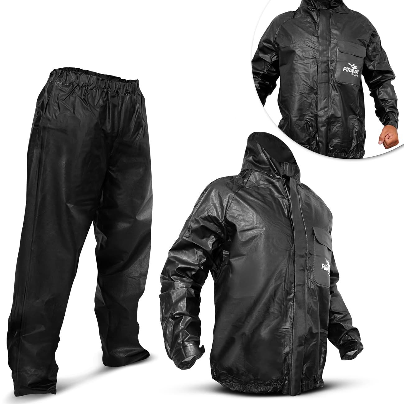 Capa de Chuva Moto em PVC Forrada em Poliéster Preta Impermeável Fita Refletiva